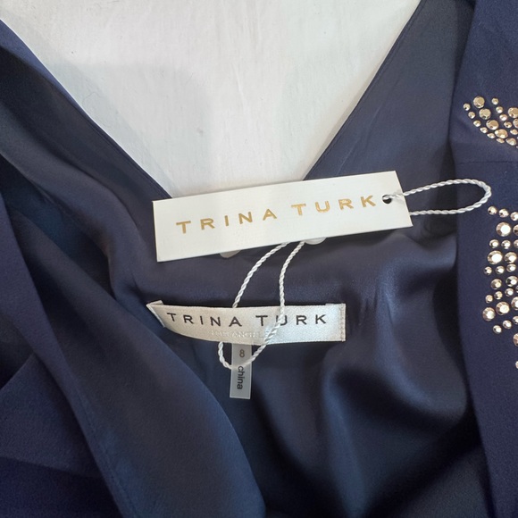 NWT Trina Turk sparkle dress! Navy with gold pattern - Picture 2 of 3
